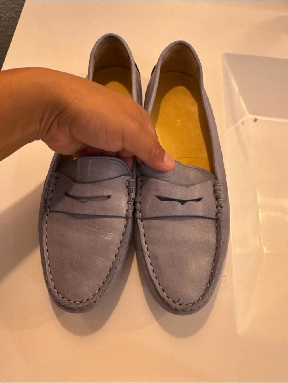 New M. Gemi The Pastoso in Light Gray Leather Penny Driving Loafers size 38.5
